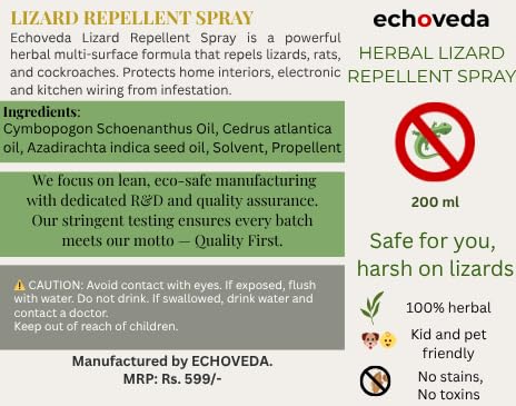 Echoveda Lizard Repellent Spray (200ml) | Indoor & Outdoor Use | Long-Lasting Lizard Control for Home, Kitchen, Windows & Corners | Easy to Use